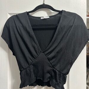 Zara Black V-Neck Gathered Waist Cropped Top